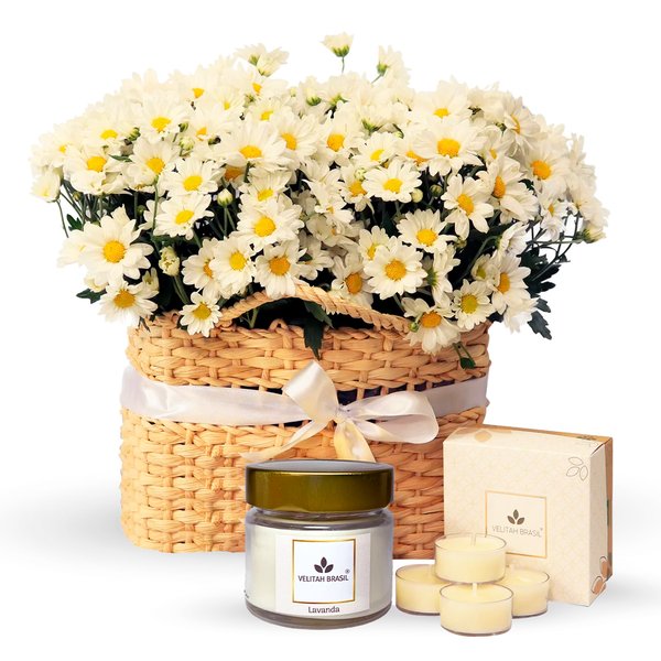 Piquenique de Margaridinhas Brancas e Velas Aromáticas