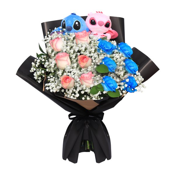 Buquê de Rosas com Stitch e Angel