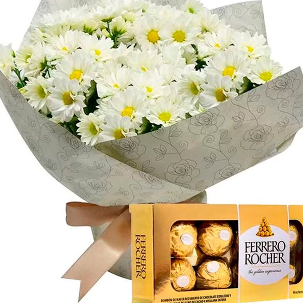 Margaridinhas Branca e Ferrero Rocher Presente