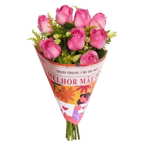 Buquê Maravilha com 8 Rosas Pink Melhor Mãe