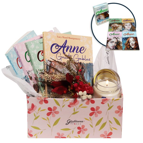 Cesta Florescer de Flores Secas com Livros Anne
