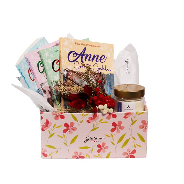 Cesta Florescer de Flores Secas com Livros Anne