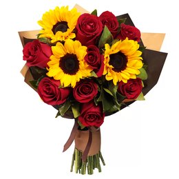 Imagem de Buquê de Girassol e Rosas Vermelhas