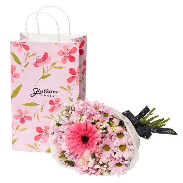 Buquê de Flores Rosas na Bag Florescer