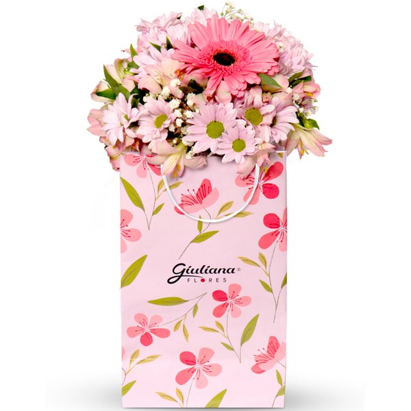 Buquê de Flores Rosas na Bag Florescer