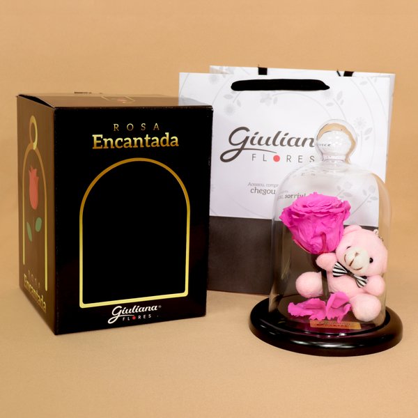 Mini Rosa Encantada Pink e Urso Chaveirinho