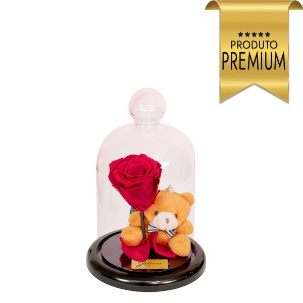 Mini Rosa Encantada Vermelha e Urso Chaveirinho