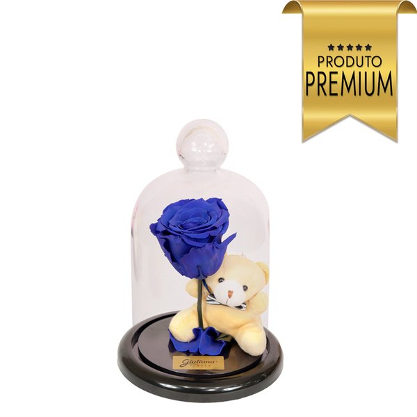 Mini Rosa Encantada Azul e Urso Chaveirinho