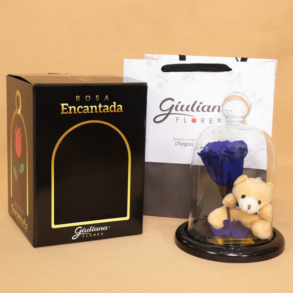 Mini Rosa Encantada Azul e Urso Chaveirinho