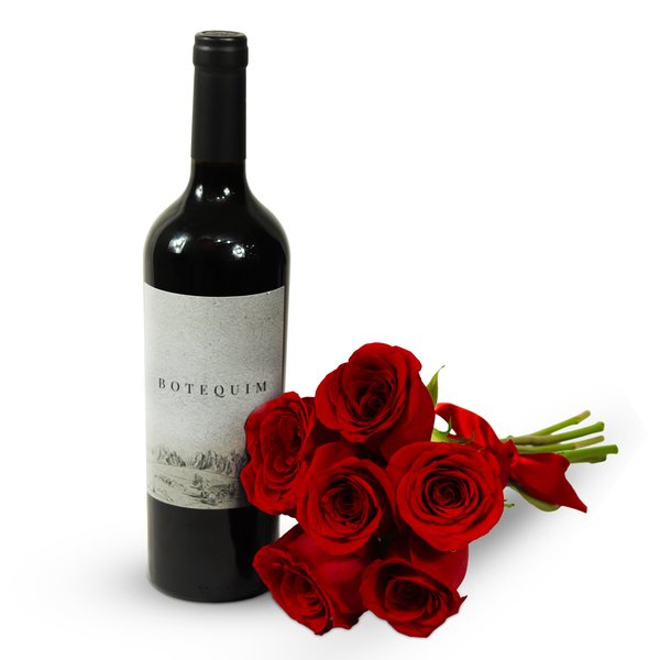 Buquê de 6 Rosas Vermelhas e Vinho Botequim SP