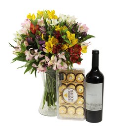 Imagem de Luxuosas Astromélias Coloridas e Vinho Botequim SP