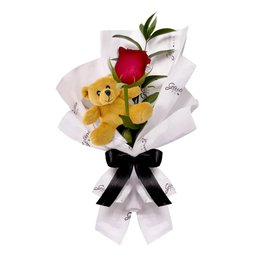 Imagem de Uma Rosa Vermelha e Urso Chaveirinho