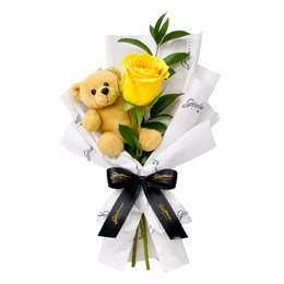 Imagem de Uma Rosa Amarela e Urso Chaveirinho