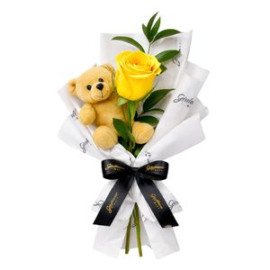 Imagem de Uma Rosa Amarela e Urso Chaveirinho