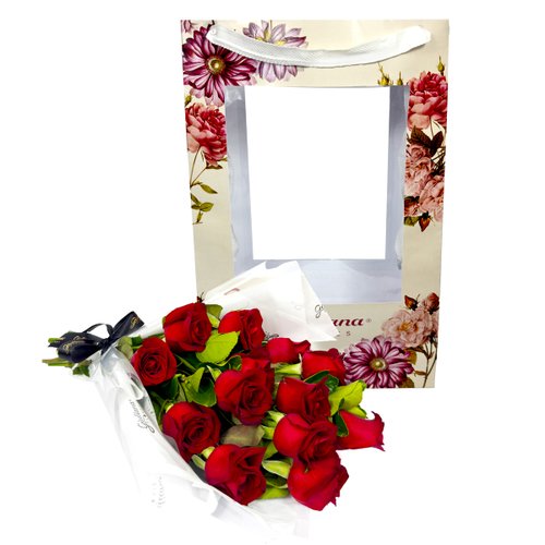 Buquê de 12 Rosas Vermelhas na Bag Floral