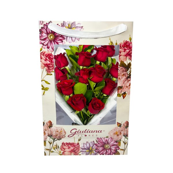 Buquê de 12 Rosas Vermelhas na Bag Floral