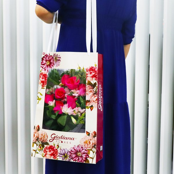 Buquê Maravilha Rosa na Bag Floral