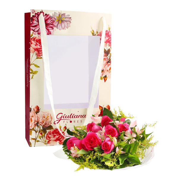 Buquê Maravilha Rosa na Bag Floral
