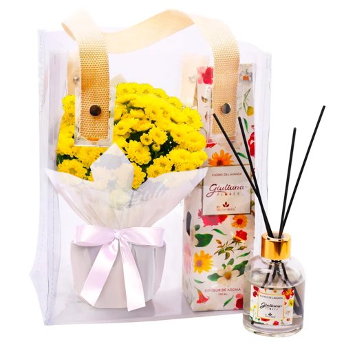 Mini Margaridinhas Amarela e Difusor da Linha Aromáticas Giuliana Flores