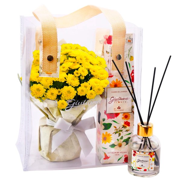Mini Margaridinhas Amarela e Difusor da Linha Aromáticas Giuliana Flores