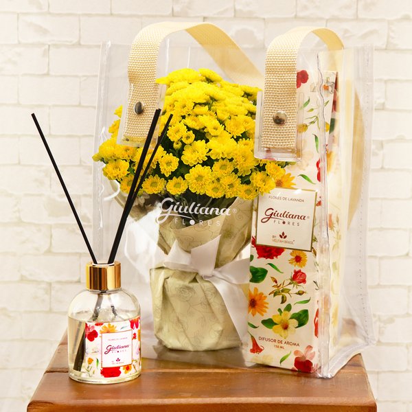 Mini Margaridinhas Amarela e Difusor da Linha Aromáticas Giuliana Flores