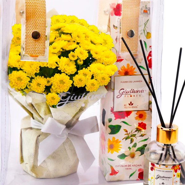 Mini Margaridinhas Amarela e Difusor da Linha Aromáticas Giuliana Flores