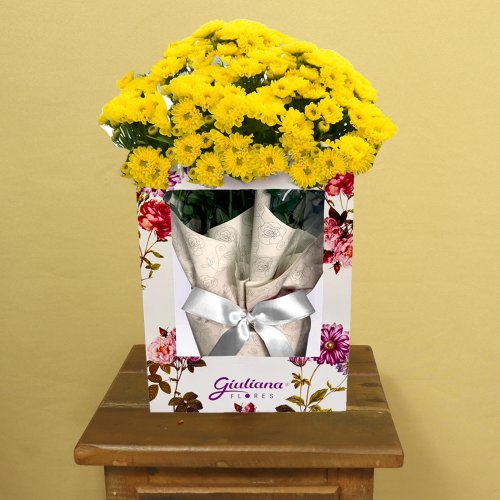 Mini Margaridinha Amarela Plantada na Bag Floral
