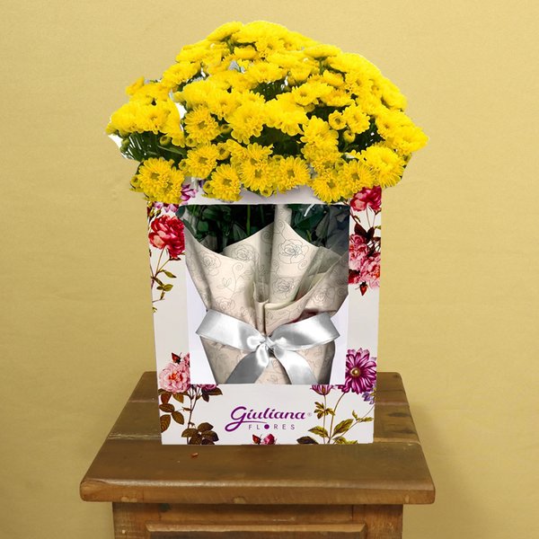 Mini Margaridinha Amarela Plantada na Bag Floral