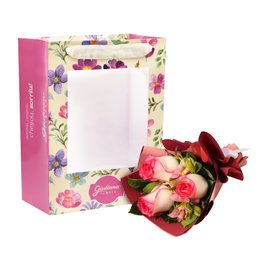 Imagem de 3 Lindas Rosas Cor de Rosa na Bag Pétalas