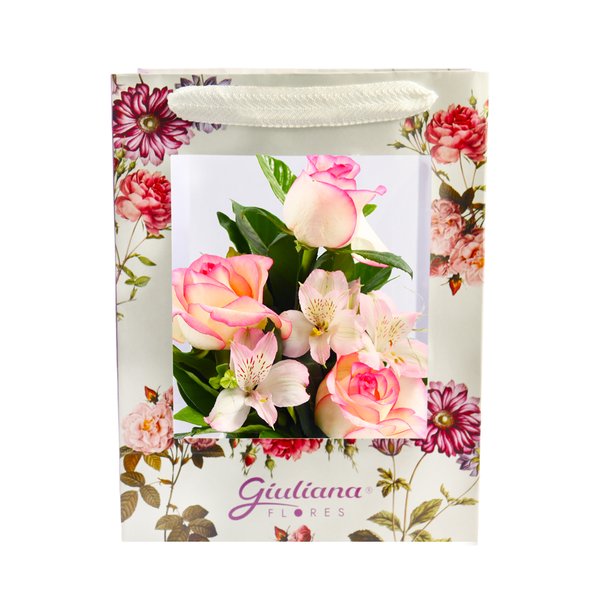 3 Lindas Rosas Cor de Rosa na Bag Floral