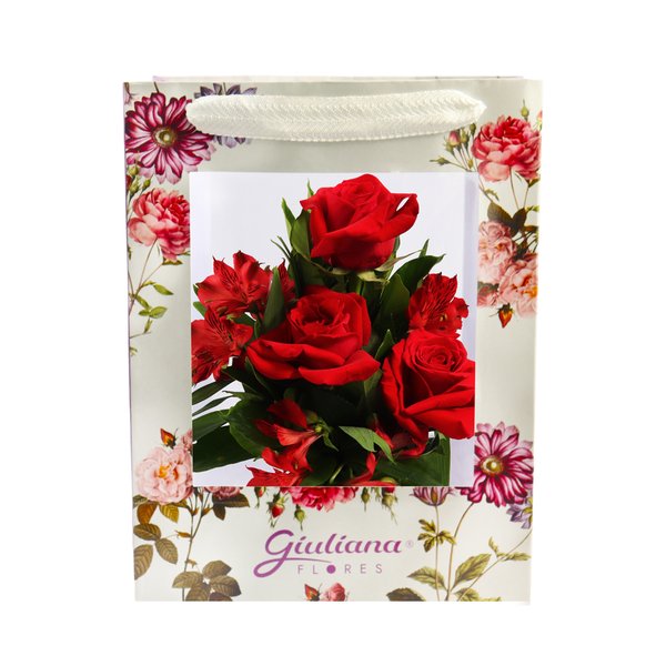 3 Lindas Rosas Vermelhas na Bag Floral