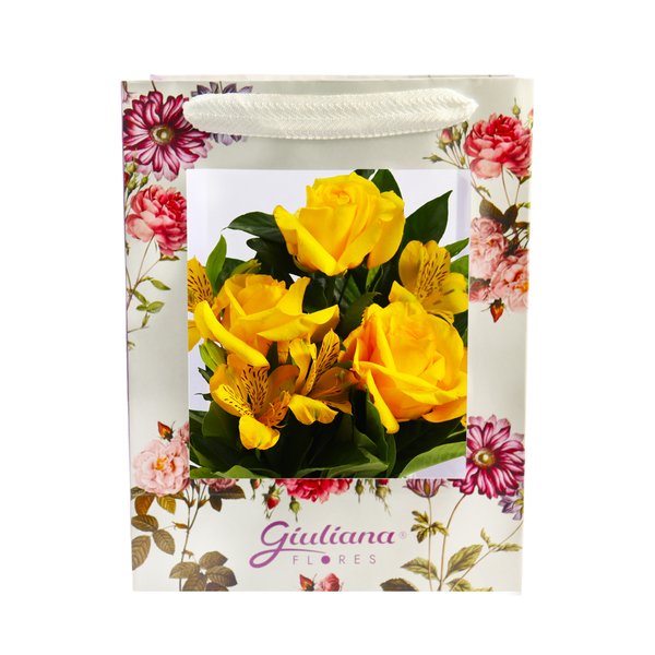 3 Lindas Rosas Amarelas na Bag Floral