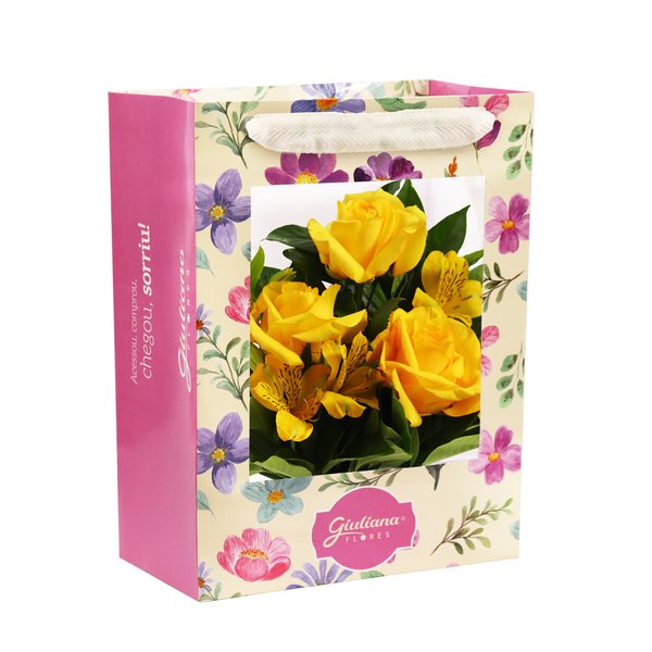 3 Lindas Rosas Amarelas na Bag Floral