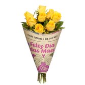 Buquê Maravilha com 8 Rosas Amarelas Mãe Feliz