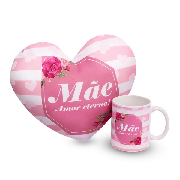 Kit Almofada Coração e Caneca Mãe Amor Eterno