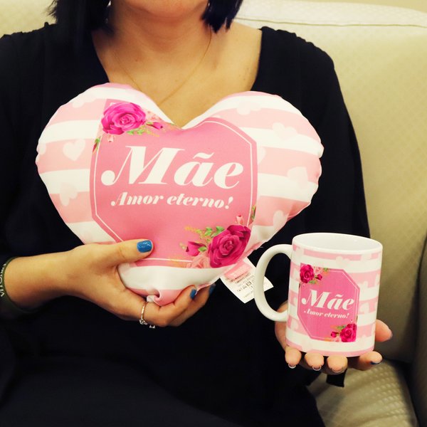 Kit Almofada Coração e Caneca Mãe Amor Eterno