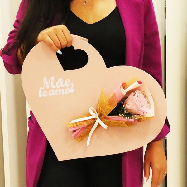 Rosa Encantada Cor de Rosa no Coração Mãe Te Amo
