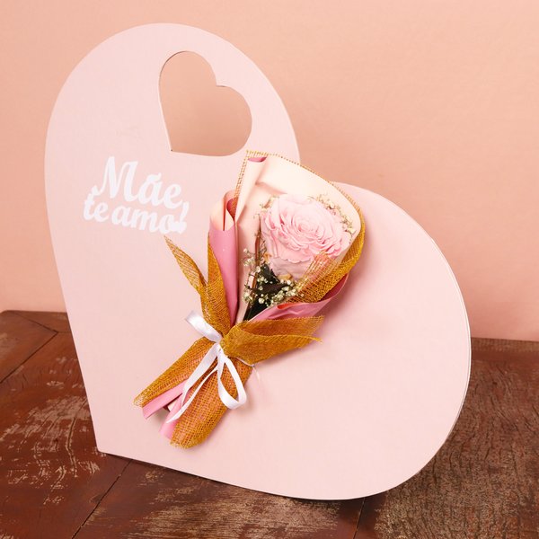 Rosa Encantada Cor de Rosa no Coração Mãe Te Amo