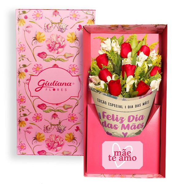 Buquê Maravilha de Rosas Vermelhas no Box Mãe Te Amo