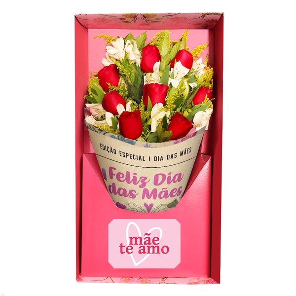 Buquê Maravilha de Rosas Vermelhas no Box Mãe Te Amo