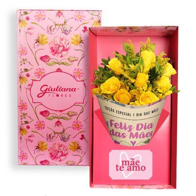 Buquê Maravilha de Rosas Amarelas no Box Mãe Te Amo