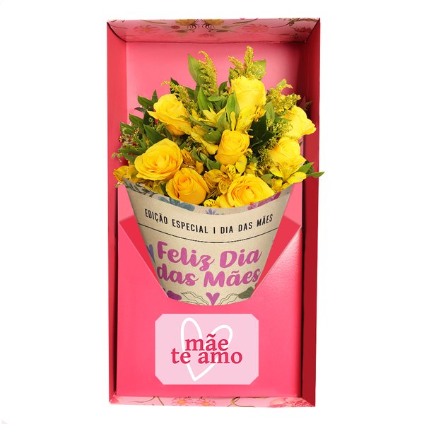 Buquê Maravilha de Rosas Amarelas no Box Mãe Te Amo