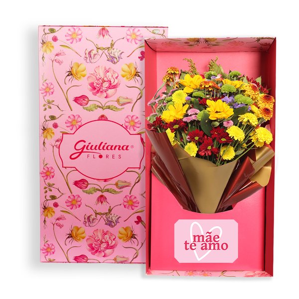 Buquê Mix de Flores no Box Mãe Te Amo