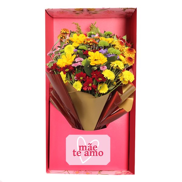 Buquê Mix de Flores no Box Mãe Te Amo