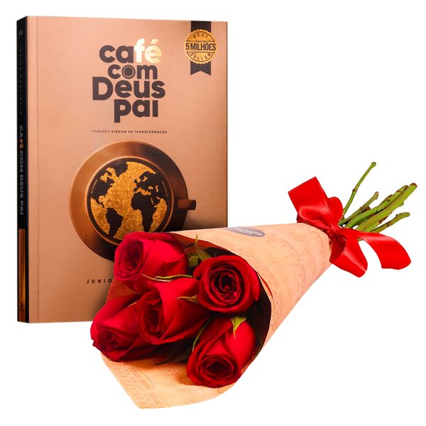 Livro Café com Deus Pai com Partitura com Rosas Vermelhas