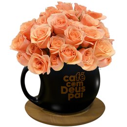 Imagem de Caneca Café com Deus Pai e Mini Rosas Champanhe