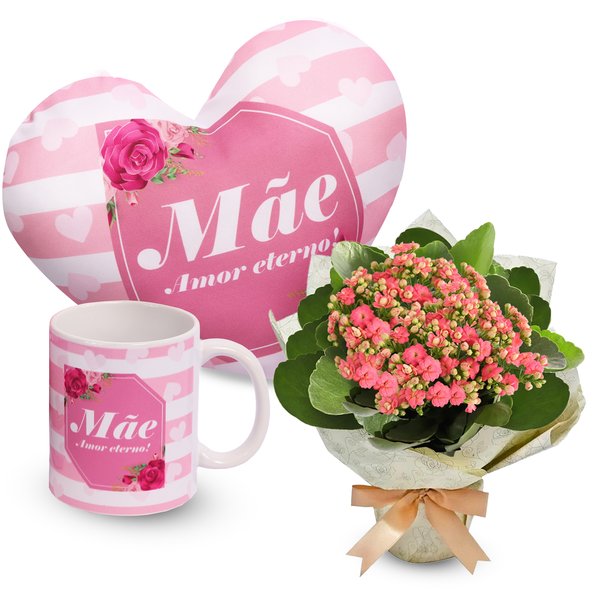 Kit Almofada e Caneca Mãe Amor Eterno e Kalanchoe