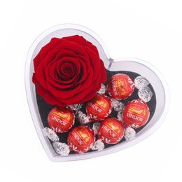 Imagem de Box Crystal Coração com Rosa Encantada e Bombons Lindt