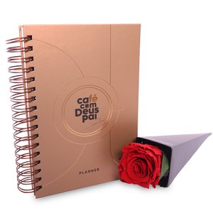 Imagem de Cone de Rosa Encantada Vermelha e Planner Café com Deus Pai