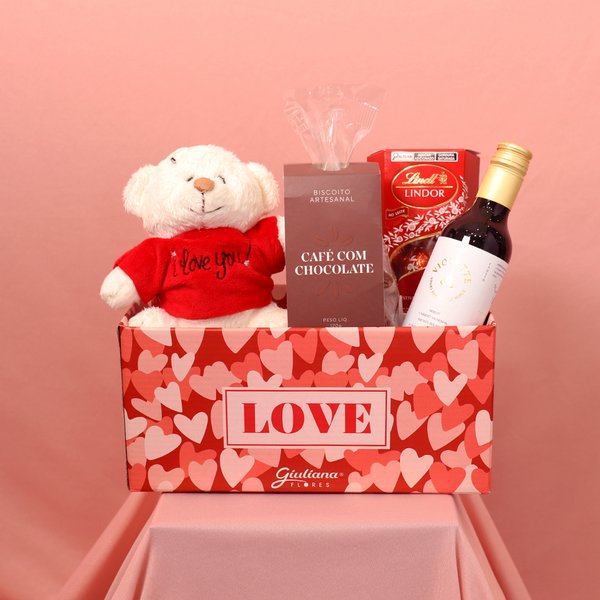 Cesta Love com Espumante e Urso e Lindt